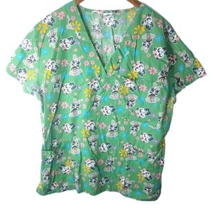BC Scrubs L Vet X-Ray Girl Panda Pets Cute Green Top
